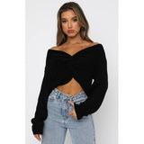 Coachella Music Festival Outfits Autumn and Winter Women's Knot Crocheted High Waist Long Sleeve Pullover Sweater