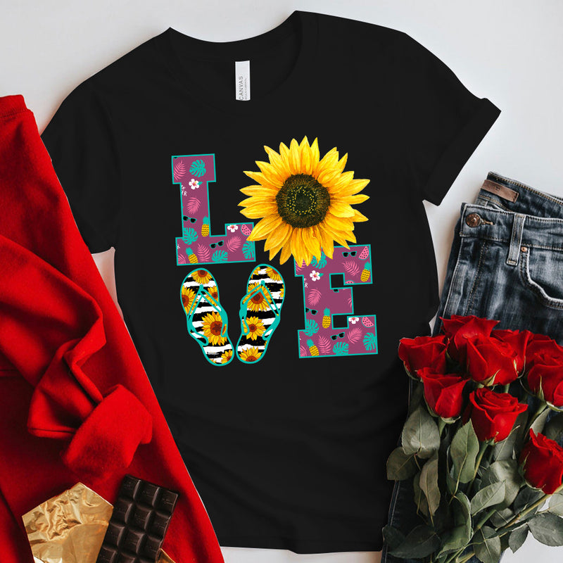 Valentine's Day T Shirt Summer Short Sleeve plus Size T-shirt Love SUNFLOWER