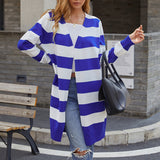 Women's Cardigan Knit Sweater Autumn Sweater Long Contrast Color Striped Cardigan Sweater for Women