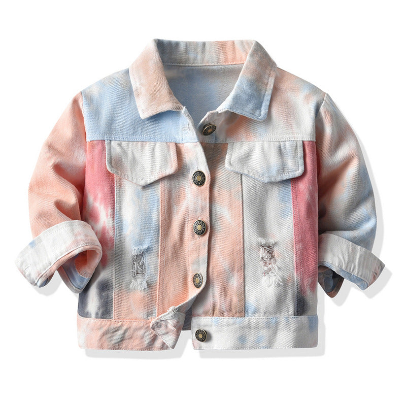 Children Jean Jackets Spring Denim Tie-Dyed Denim Jacket Ripped Jacket