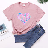 Valentine's Day T Shirt Short Sleeve Heart Printing Casual Summer Top