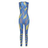 Summer Women's Sexy Low-Cut Fashion Printed High Waist Tight Casual Sports Jumpsuit