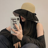 Women Bucket Hat Bow Straw Hat
