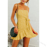 Kendall Jenner Wedding Guest Dress Sexy Sling Dress Fresh Floral Flounce Lace-up