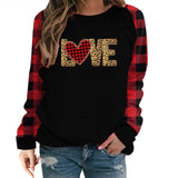 Valentine's Day T Shirt Plaid Sleeve Love Heart Printing Long Sleeve T-shirt