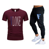Vlone T Shirts & Pants 2 Piece Set Men'S Suit Summer T-Shirt Short Sleeve Trousers Sports And Leisure