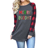 Merry and Bright Sweatshirts Merry and Bright Printed Contrast Color Stitching Long Sleeve T-shirt