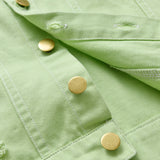 Children Jean Jackets Spring and Autumn Green Fashionable Jacket Lapel Long Sleeve Short