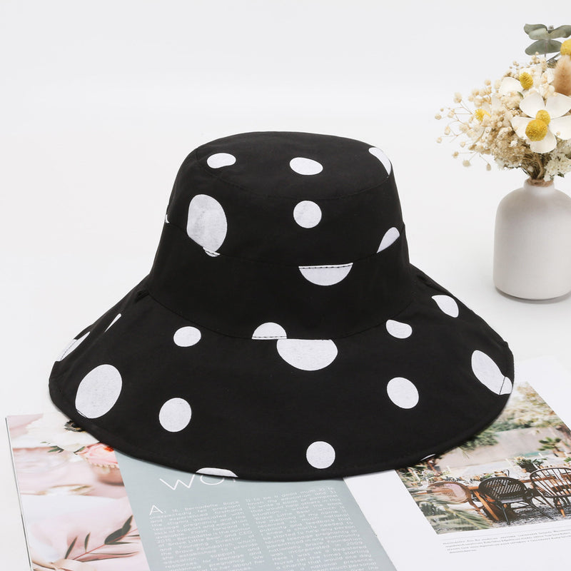 Women Bucket Hat Casual Sun Hat Polka Dot Double-Sided