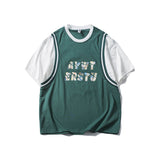 Men T Shitrs Letter Printing Round Neck False Two Pieces Ball Uniform