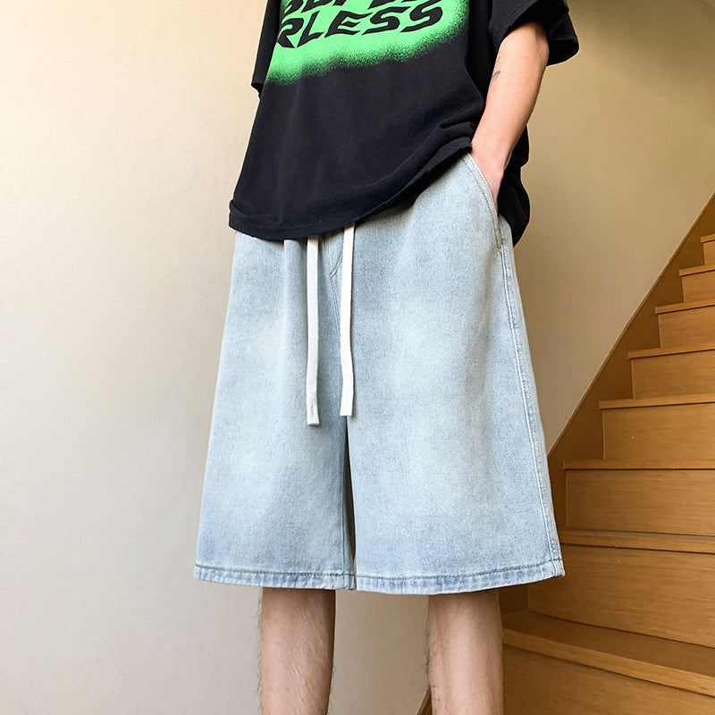Men Denim Shorts Men's Summer Thin Loose Wide Leg
