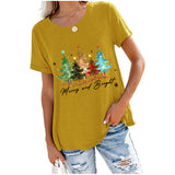 Merry and Bright Sweatshirts Christmas Tree Printed Casual Short Sleeve