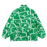 Cardigan Baseball Jacket Bear Print Berber Fleece Coat