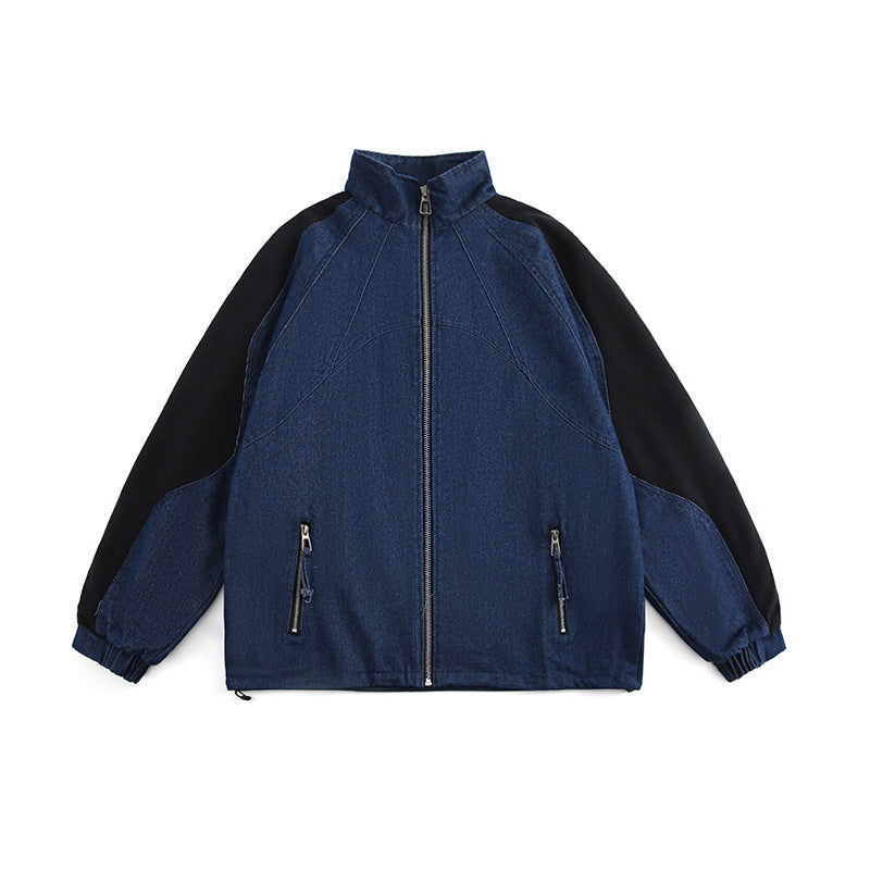 Men Denim Jackets Color Stitching Stand-Collar Denim Jacket Vintage
