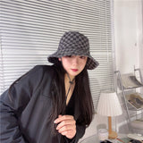 Women Bucket Hat Chessboard Denim Fisherman Sun-Proof Basin Hat