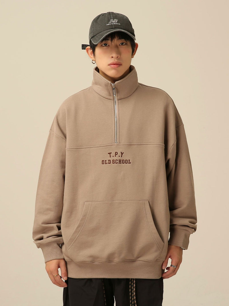 Men Sweatshirts Polo Shirt Sweater Half Zipper Retro Loose