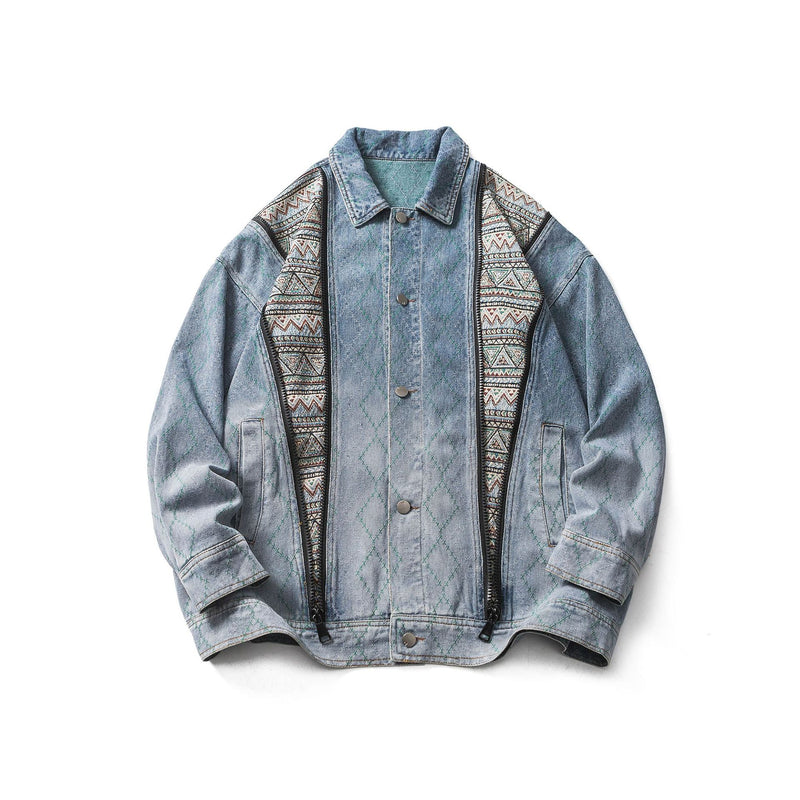 Men Denim Jackets Spring and Autumn Stitching Denim Jacket Men Baggy Coat