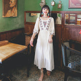 Coachella Music Festival Outfits Embroidered Cotton Linen Loose Vacation Waist Dress