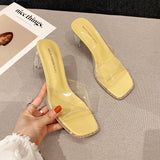 Clear Heels Sandals Women's Outer Wear Crystal Heel Chunky Heel Transparent Slippers