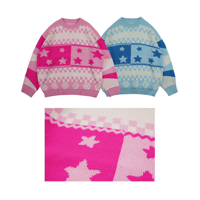 Man Fall Outfits Vintage Stripe Small Flower Pattern Long-Sleeved Sweater Sweater Coat for Men