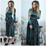 Blue Velvet Dress Gold Velvet Solid Color