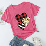 Valentine's Day T Shirts Couples Autumn Leopard Plaid Pullover Short Sleeve T-shirt