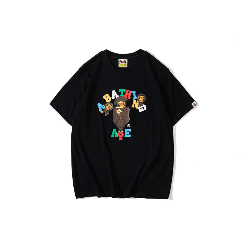 Bathing Ape T Shirt Summer Casual Loose Large Size Short Sleeve Cartoon Letter Little Monkey T-shirt