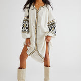 Beth Dutton Bohemian Dress Winter Autumn Midi Dresses Embroidered Loose Dress