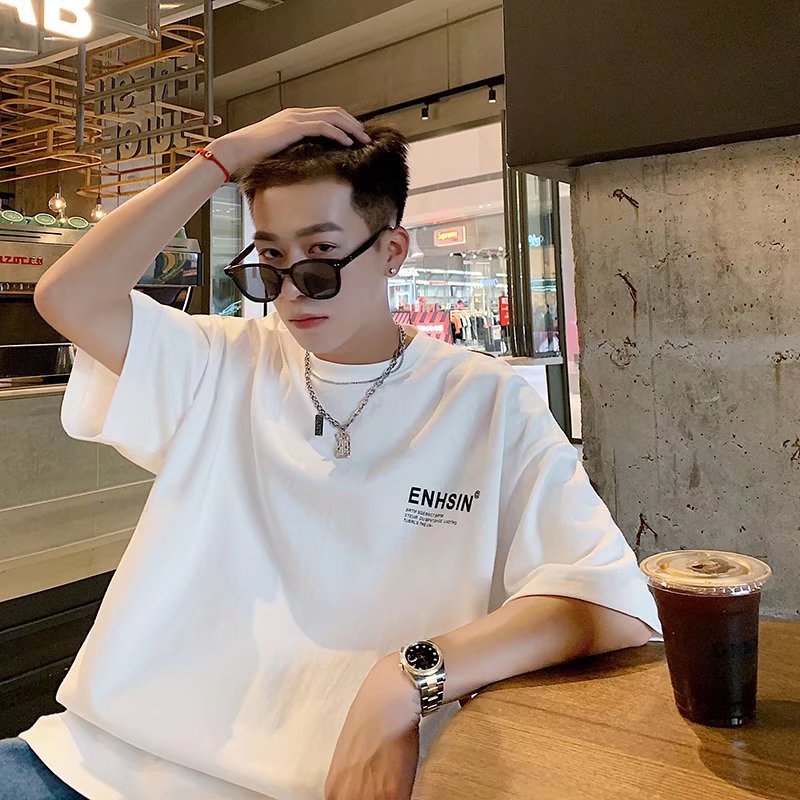 Men T-Shirts Letter Print Loose Half Sleeve