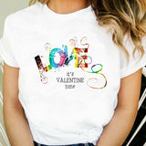 Valentine's Day T Shirts Couples T-shirt Heart Printing Women's Base Shirt round Neck plus Size