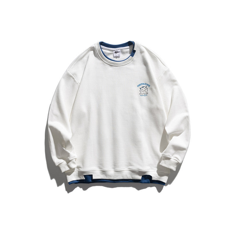 Man Fall Outfis Autumn Clothing Creative Printing False Two-Piece Sweaters Men's Loose Couple Casual Pullover