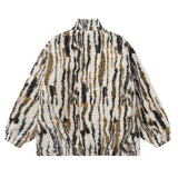Cardigan Baseball Jacket Autumn and Winter Stand Collar Animal Pattern Lamb Wool Coat