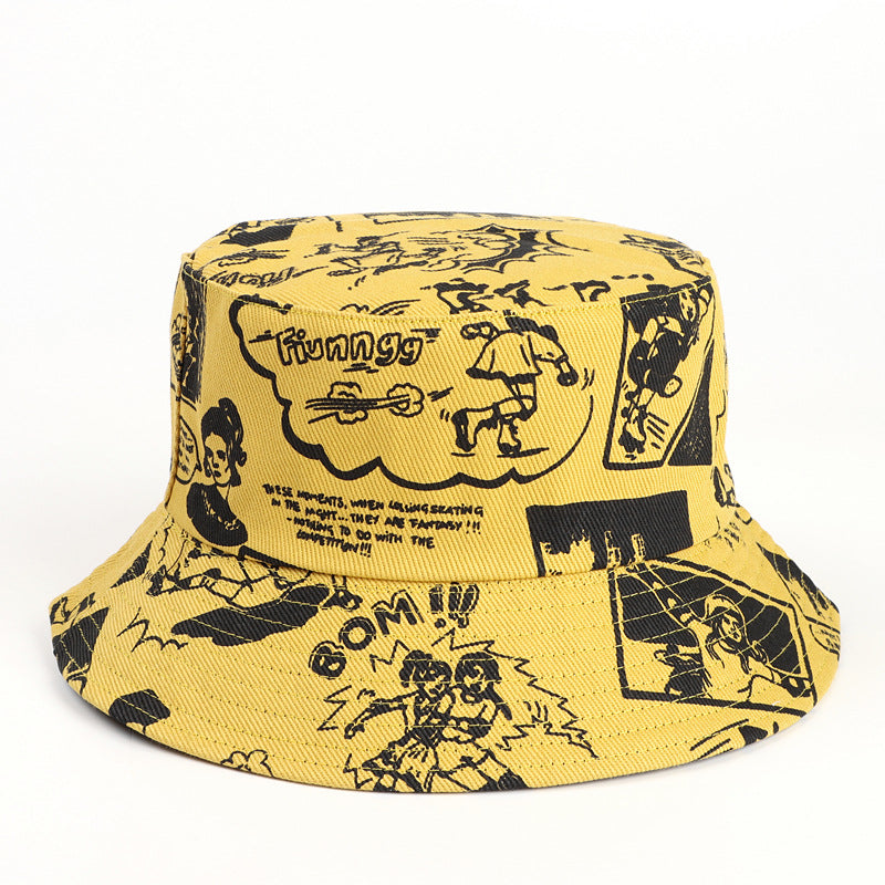 Bucket Hat Fishing Cap Cotton Print Fisherman Hat Spring and Summer Character Printing Fisherman