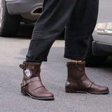 Yellowstone Cowboy Boots Autumn And Winter Vintage Metal Buckle Side Zipper Men'S Large Size Leather Boots