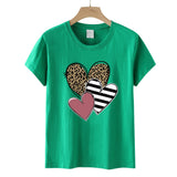 Valentine's Day T Shirts Couples Leopard Print Heart Printing Women's Pullover Short Sleeve T-shirt