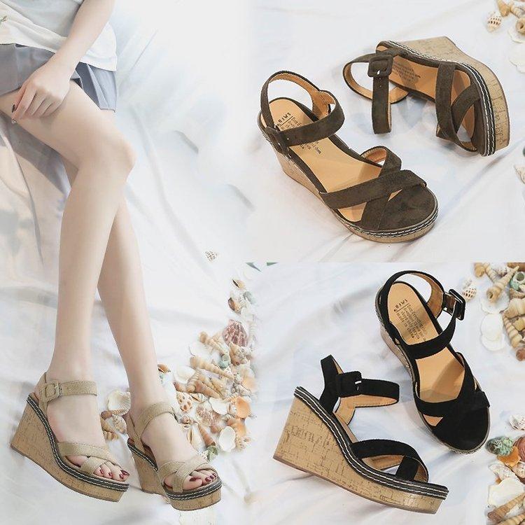 High Heels Slippers Summer Wedge Platform Fashion Cross Buckle High Heel Sandals