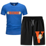 Vlone T Shirts & Shorts 2 Piece Set Short Sleeve T-Shirt Summer Loose Print T-Shirt