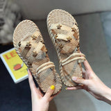 Women Open Toe Sandals Flats Summer Slippers Fashion Rivet Casual Daily