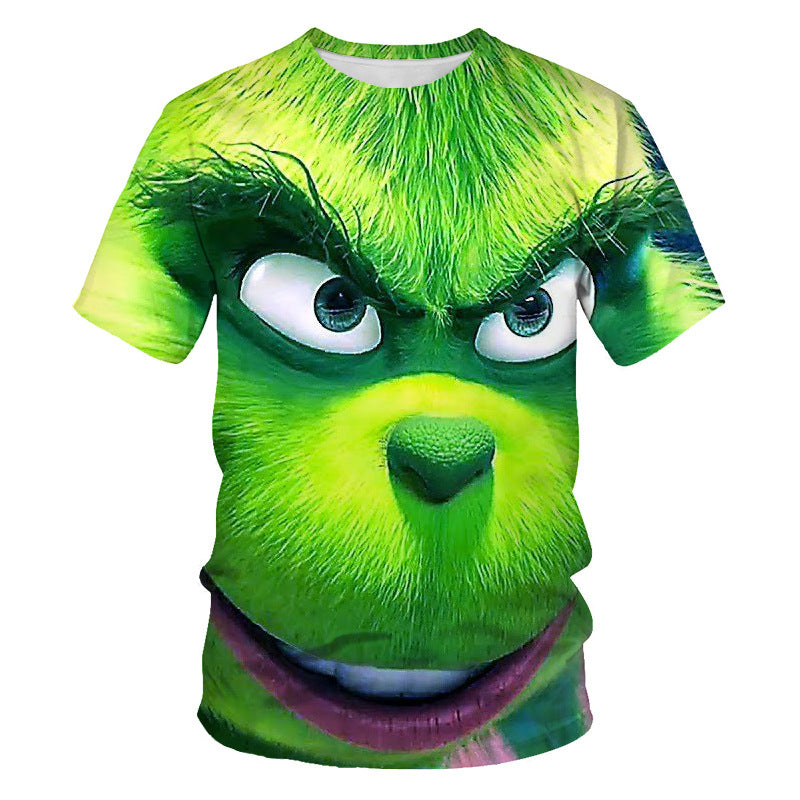 Men and Women Grinch Shirt Cartoon 3D Printed round Neck Short Sleeve T-shirt