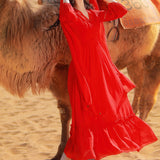 Coachella Music Festival Outfits Red Dress Women's Long Dress Seaside Vacation Beach Dress