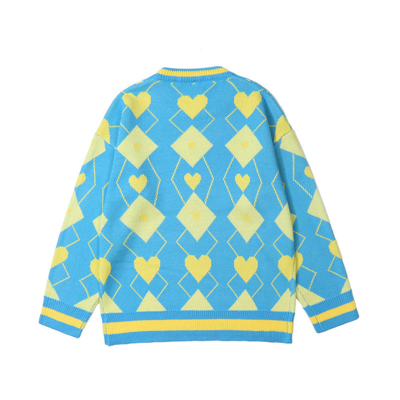 Men Sweater Rhombus Contrasting Color Jacquard Knitwear Men 'S Pullover Long Sleeve