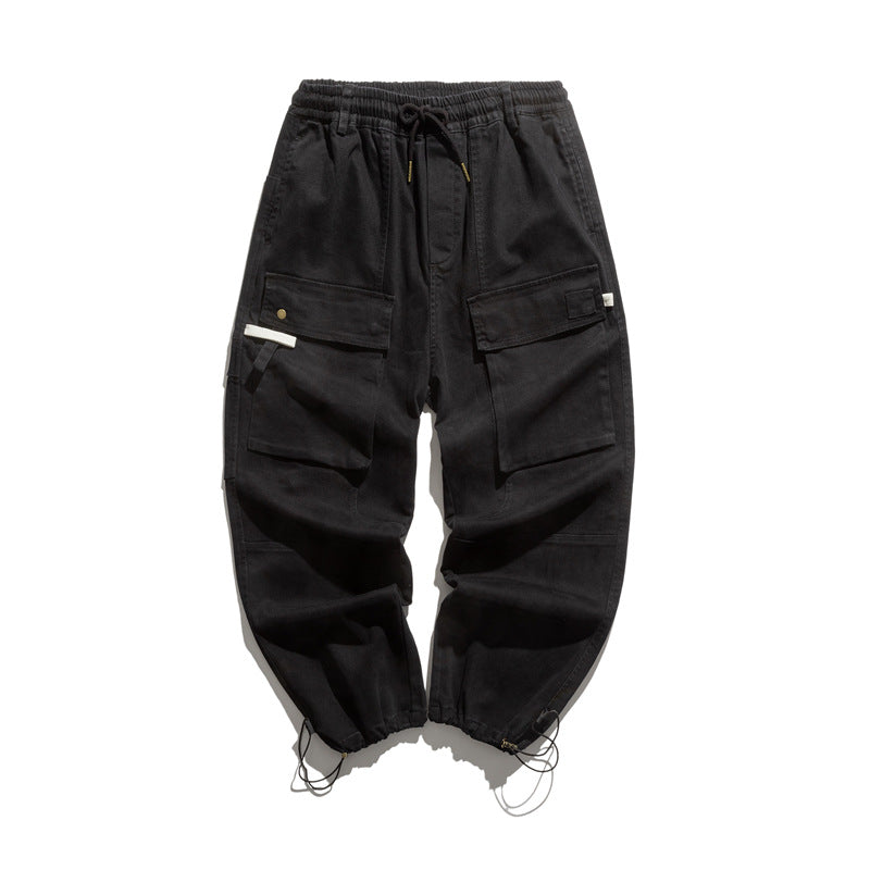 Man Fall Outfis Autumn Vintage Distressed Cargo Jogger Pants Men's Loose Multi-Pocket Slacks