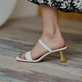 Nude Low Block Heel Thin Belt Square Head