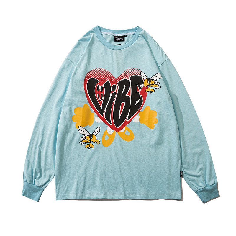 Man Fall Outfits Printed Long-Sleeved T-shirt Men Loose-Fitting Casual round-Neck