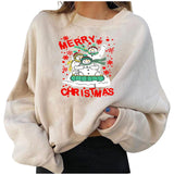 Merry and Bright Sweatshirts Fleece-Lined Christmas Personality Printed Loose Sweatshirt plus Size Women