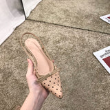 Nude Low Block Heel Flat Bag Bow