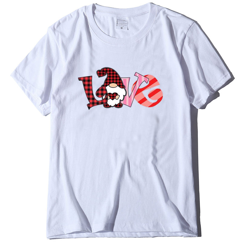 Valentine's Day T Shirt Short-Sleeved T-shirt Men's and Women's Love Printed round Neck Spring and Summer