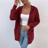 Women Cardigan Knit Sweater Autumn and Winter Hooded Sweater Cardigan Sweater Women's Coat