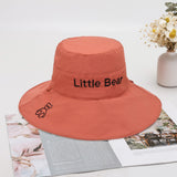 Women Bucket Hat Wide Brim Bear English Embroidery Sunshade