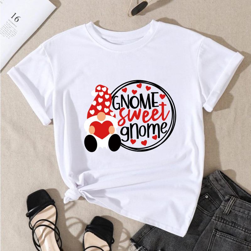 Valentine's Day T Shirts Couples Letter Heart Printing Women's Pullover T-shirt